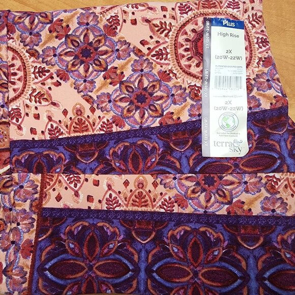 Terra & Sky Womens Plus Leggings Capri Size 2X, 3X High Rise Patchwork Design - Picture 6 of 6